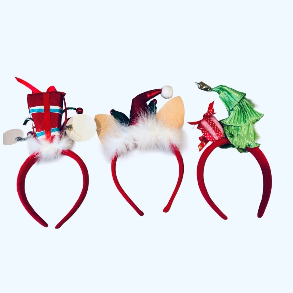 Set 3 Christmas Headbands Whimsical Holiday Card Elf Red Multicolor Dr Seuss